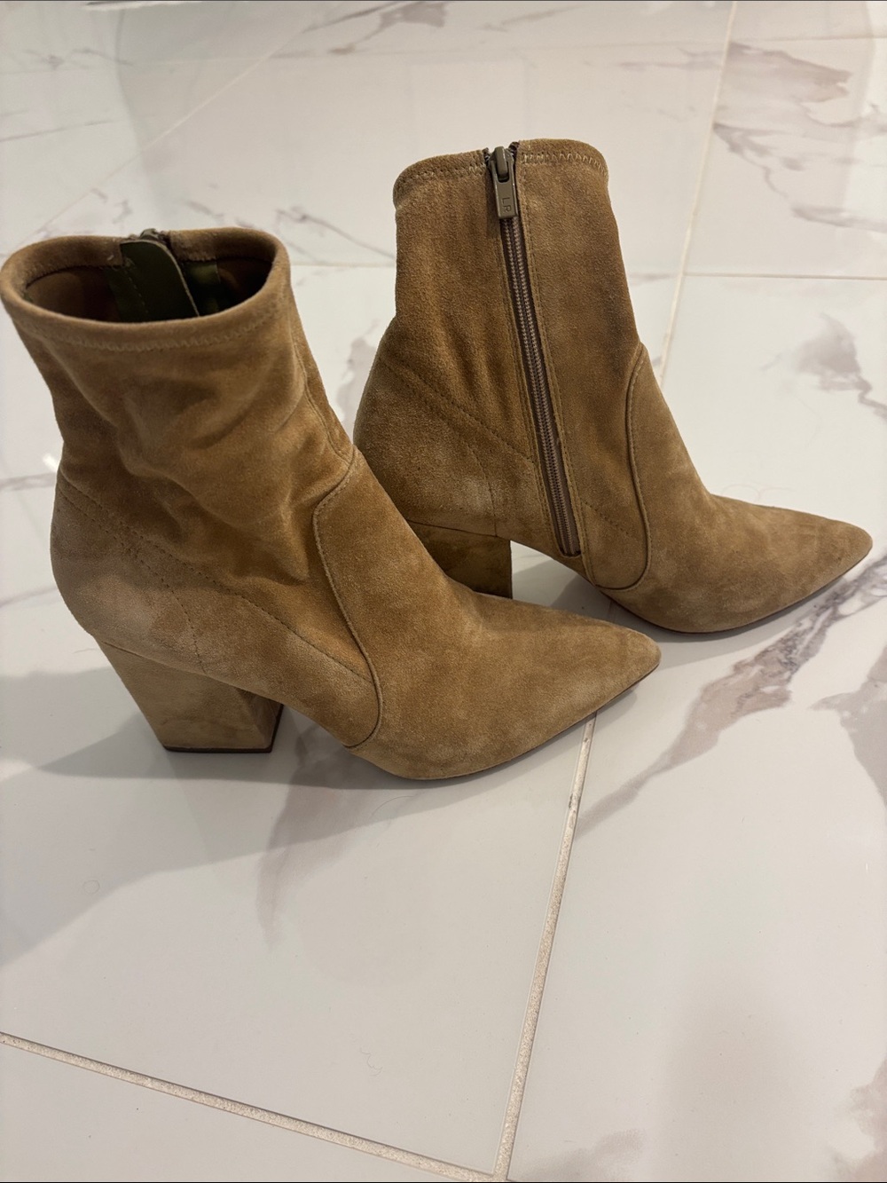Loeffler Randall Tan Suede Pointed-Toe Ankle Boots